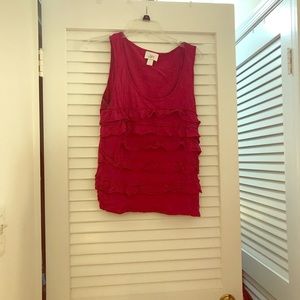 Loft sleeveless raspberry ruffled shirt